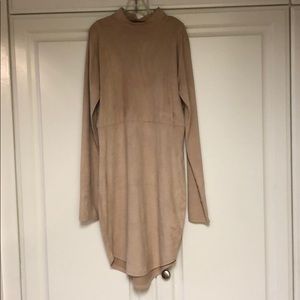 Suede mock neck tan dress